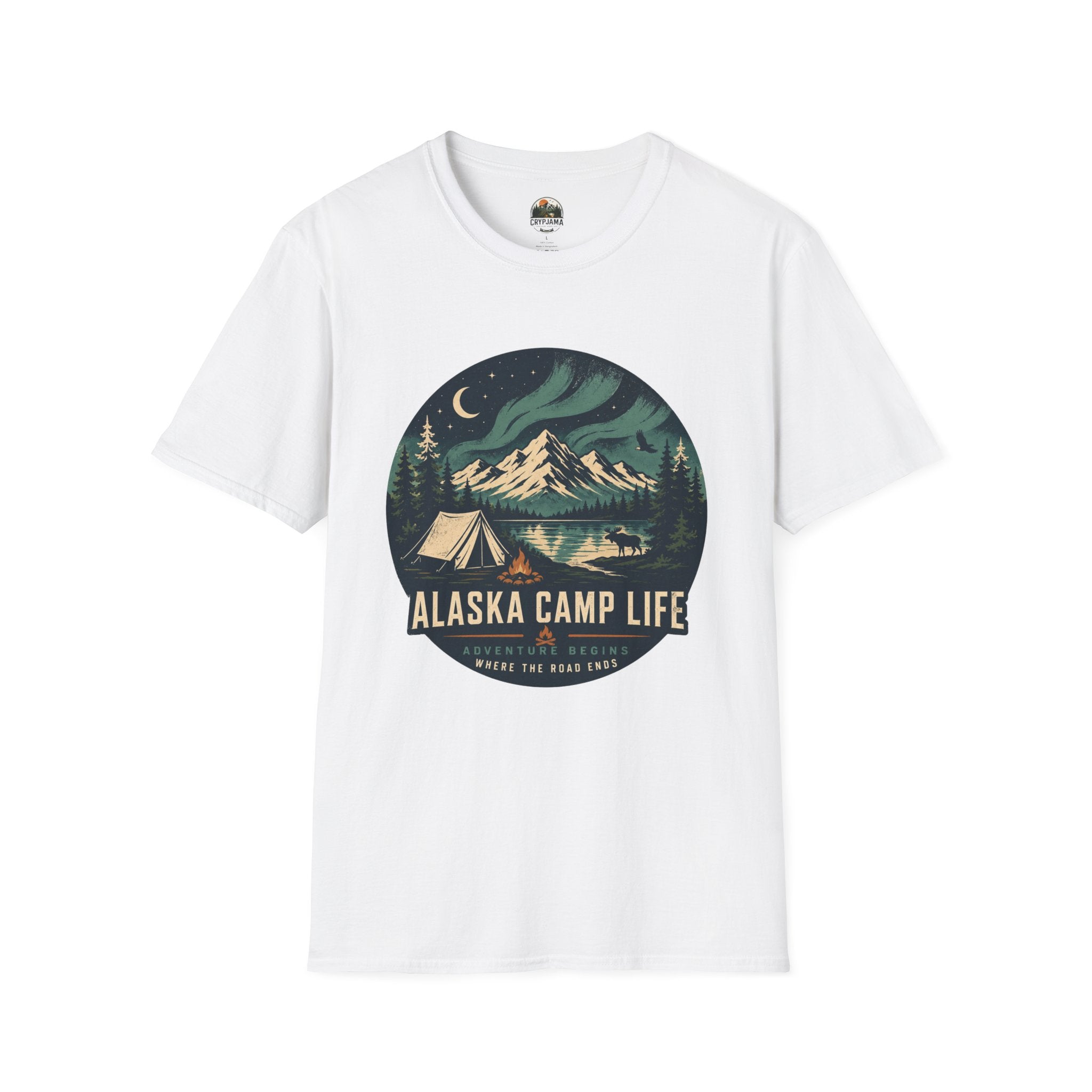 Alaska Camp Life T-Shirt — Northern Lights Mountain Camping Tee