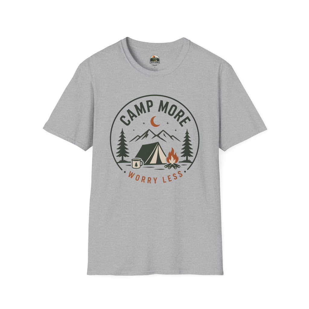 Camp More Camping T-Shirt — 'Camp More Worry Less' Outdoor Graphic Tee