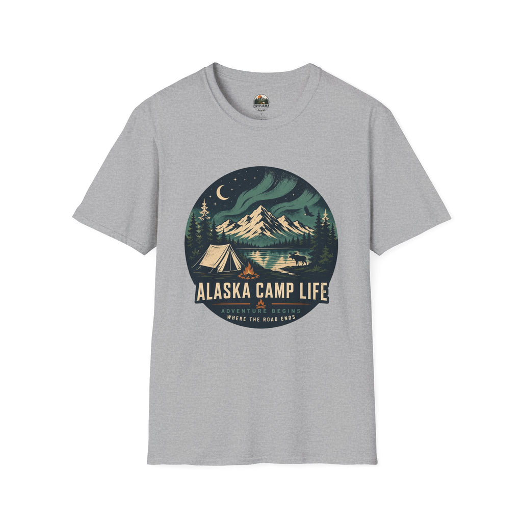 Alaska Camp Life T-Shirt — Northern Lights Mountain Camping Tee