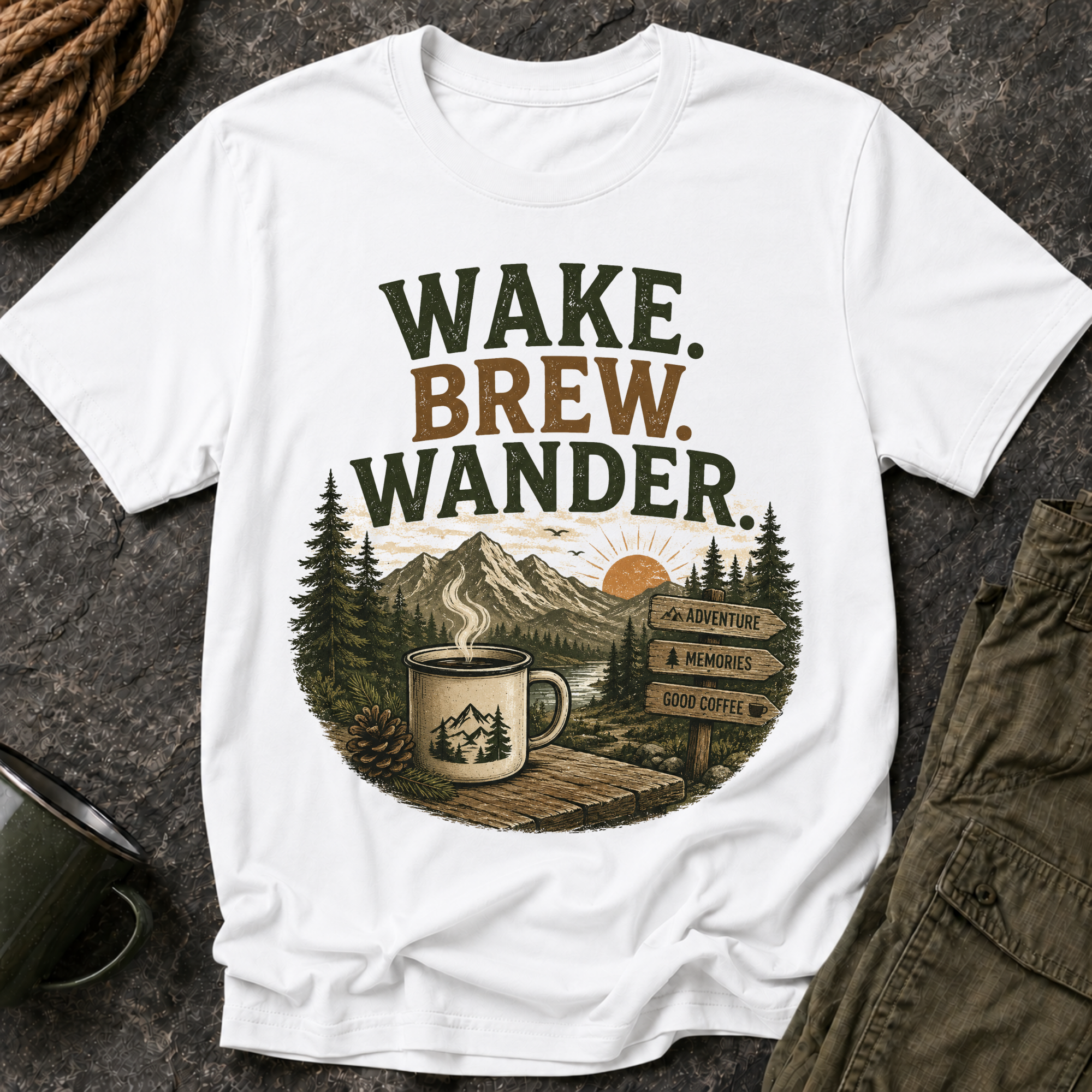 Wake. Brew. Wander. T-Shirt