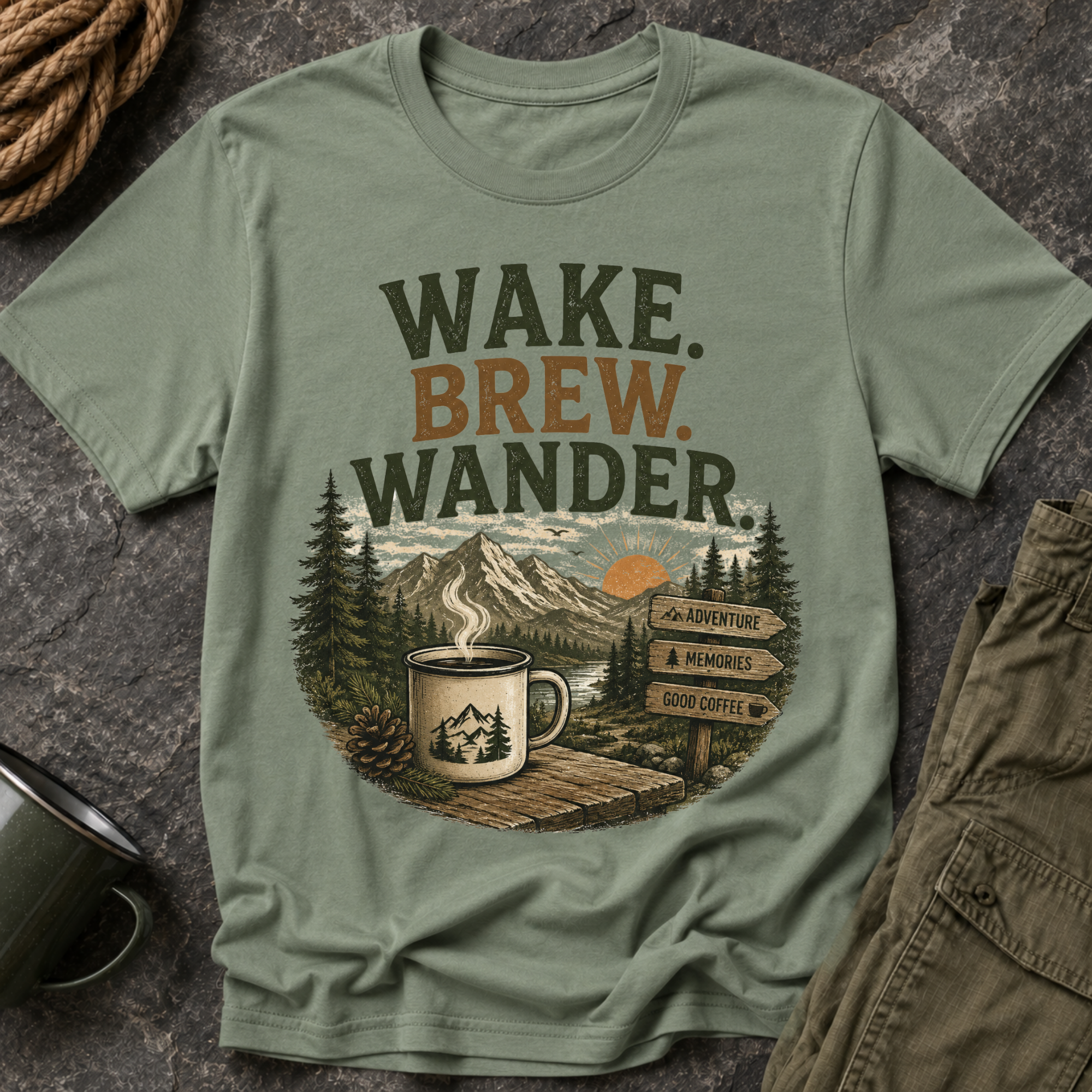 Wake. Brew. Wander. T-Shirt