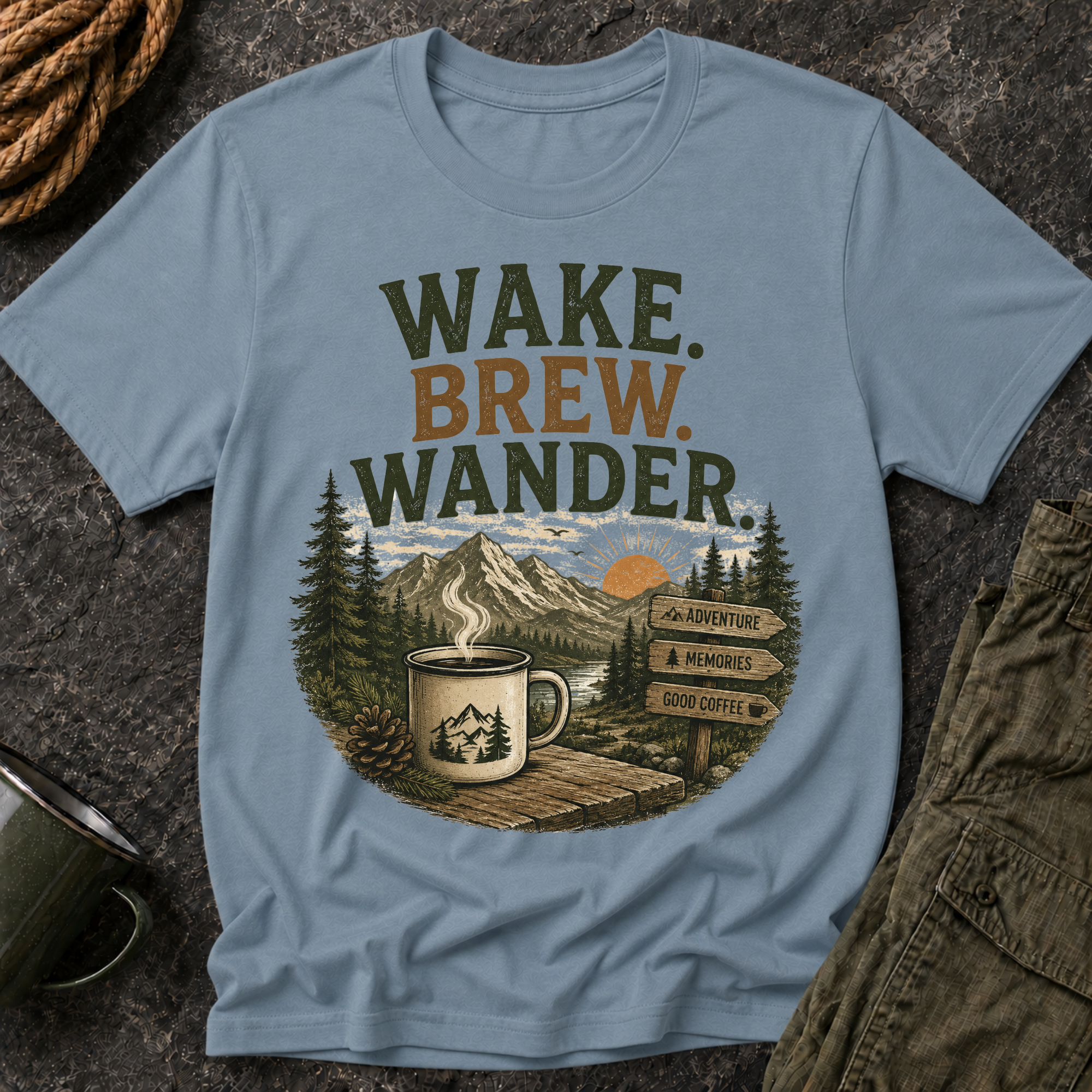 Wake. Brew. Wander. T-Shirt