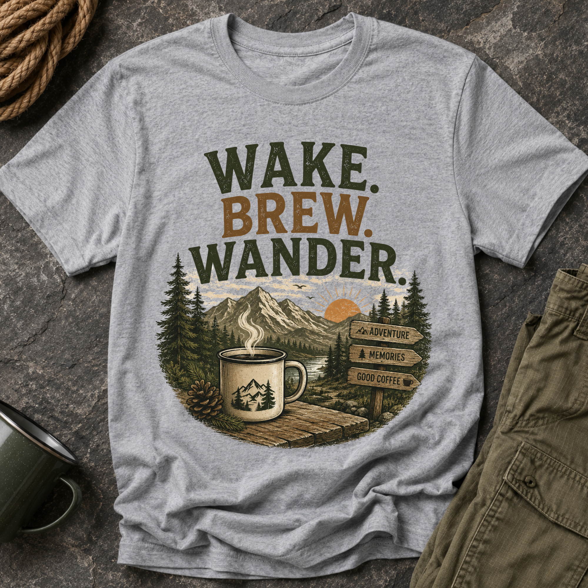 Wake. Brew. Wander. T-Shirt