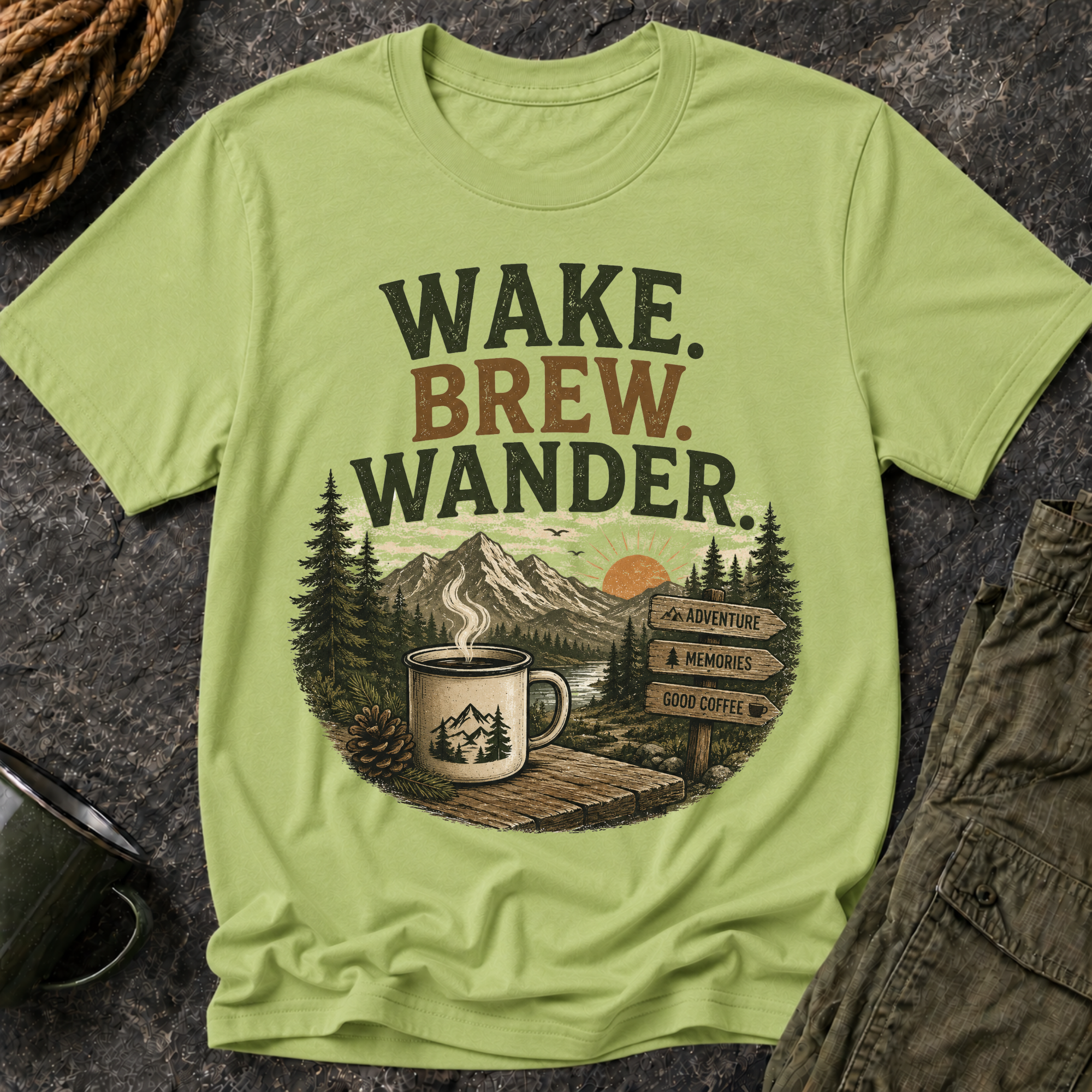 Wake. Brew. Wander. T-Shirt