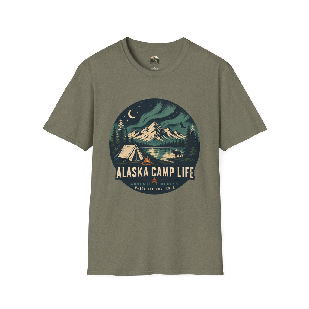 Alaska Camp Life T-Shirt — Northern Lights Mountain Camping Tee
