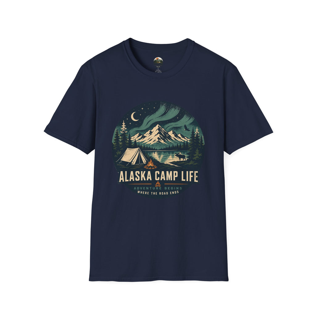Alaska Camp Life T-Shirt — Northern Lights Mountain Camping Tee