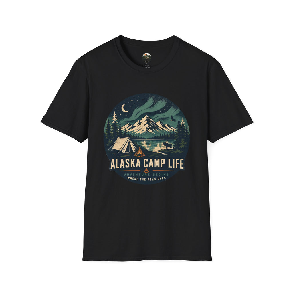 Alaska Camp Life T-Shirt — Northern Lights Mountain Camping Tee