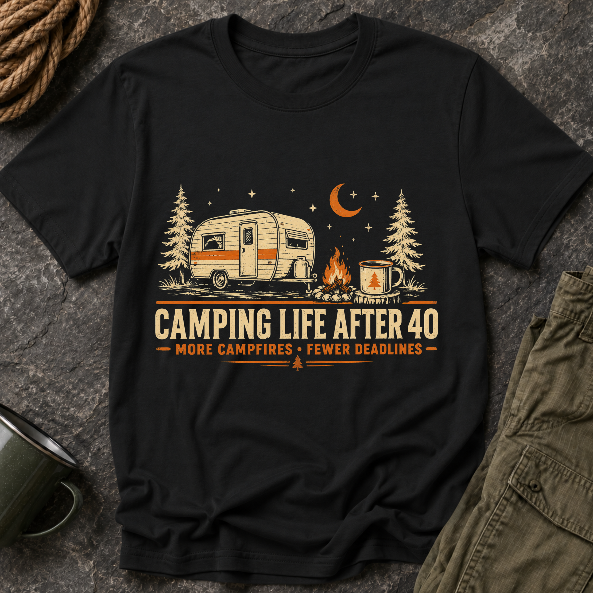 Camping Life After 40 T-Shirt — Retro Camper RV Camping Graphic Tee