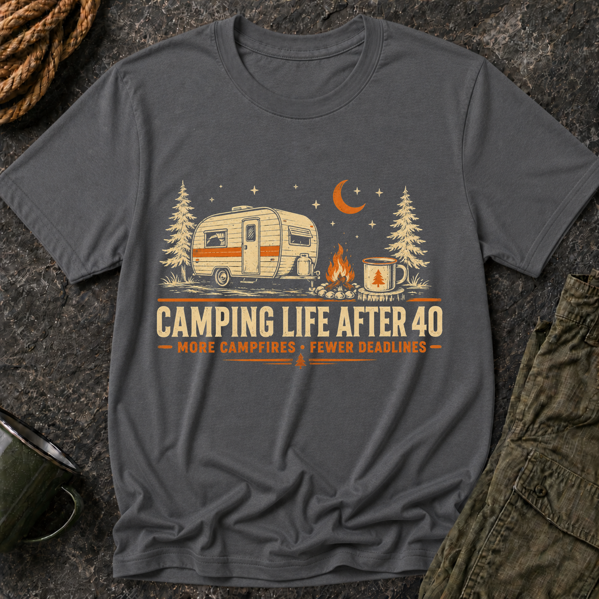 Camping Life After 40 T-Shirt — Retro Camper RV Camping Graphic Tee
