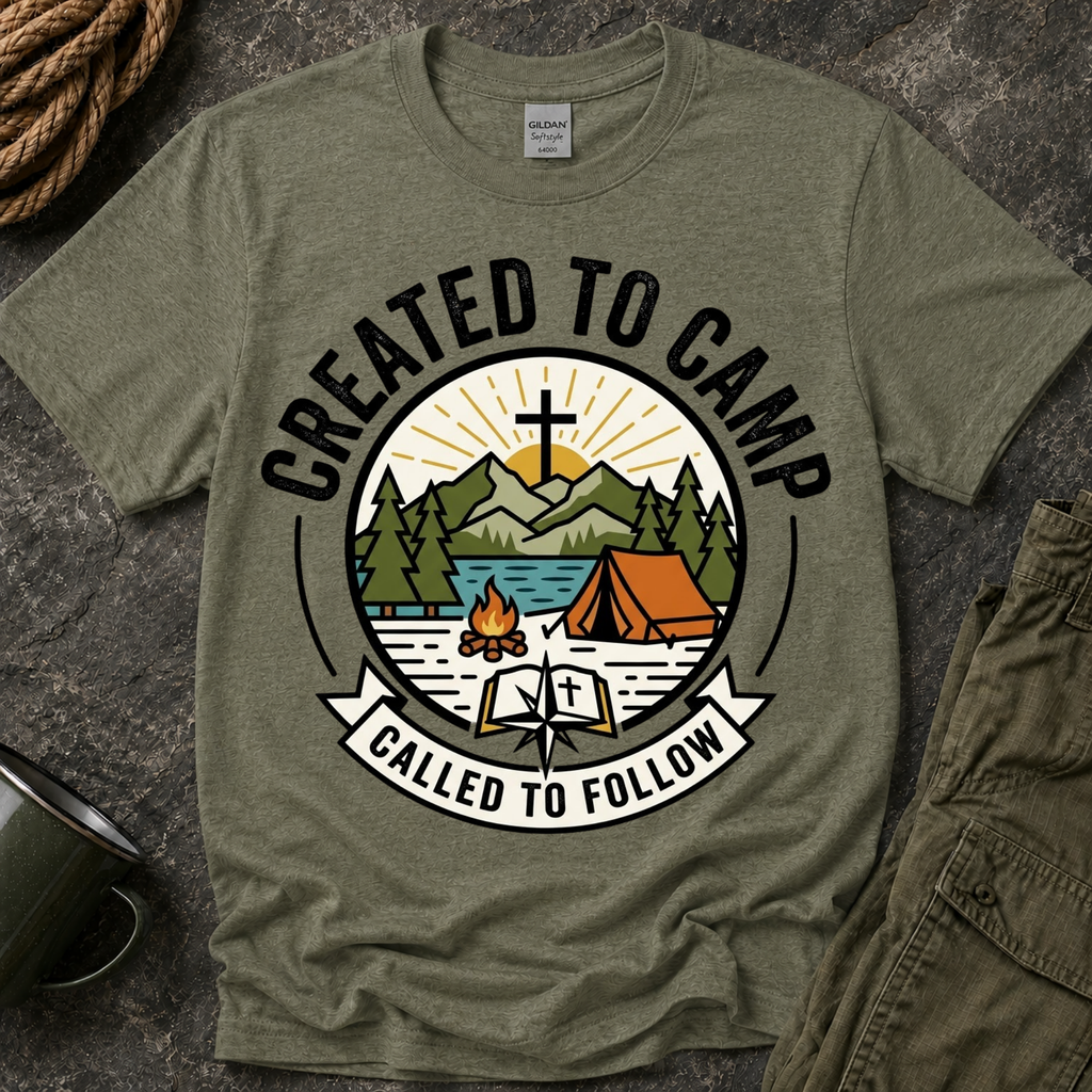 Created to Camp T-Shirt — Christian Camping Graphic Tee ("Called to Follow")
