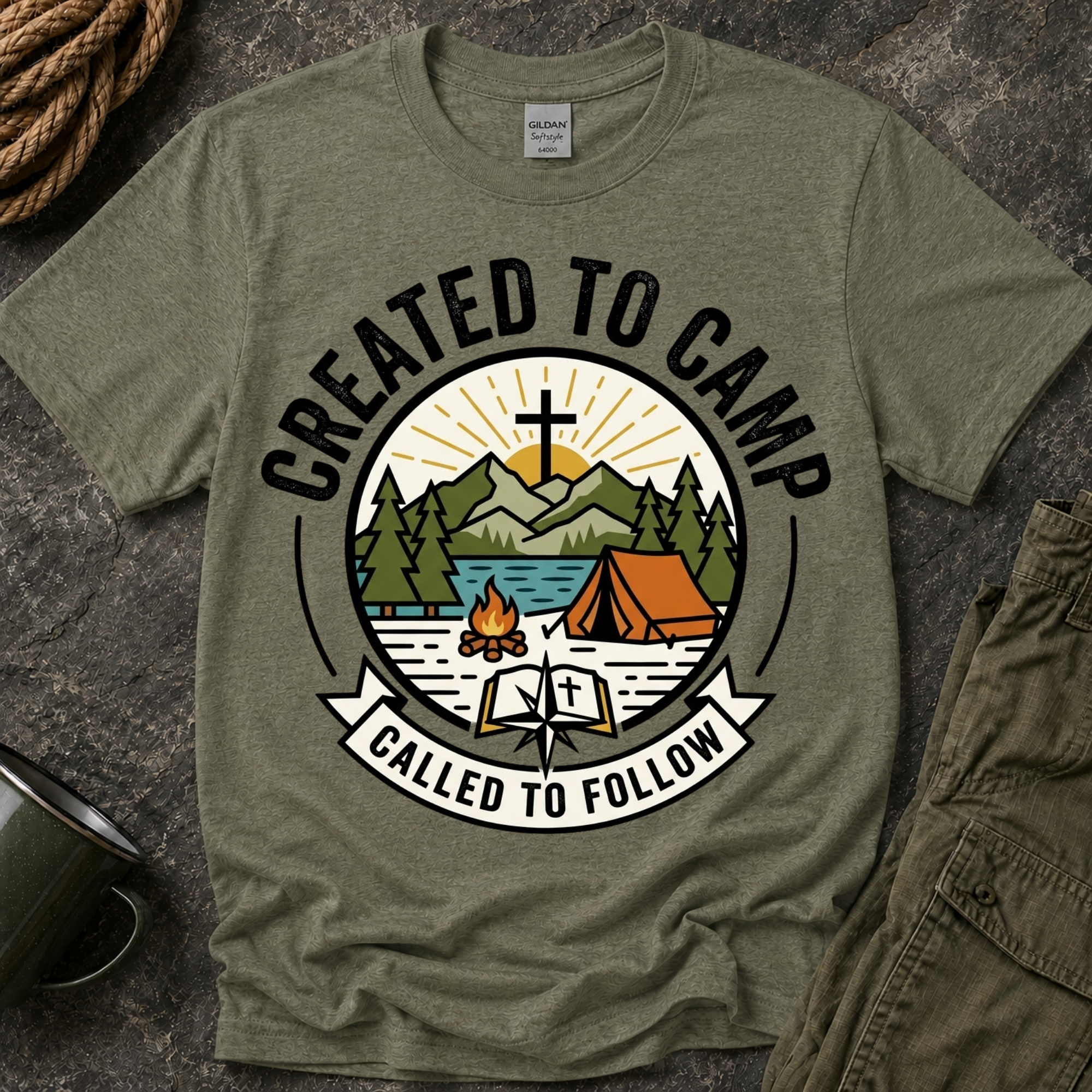 Created to Camp T-Shirt — Christian Camping Graphic Tee ("Called to Follow")