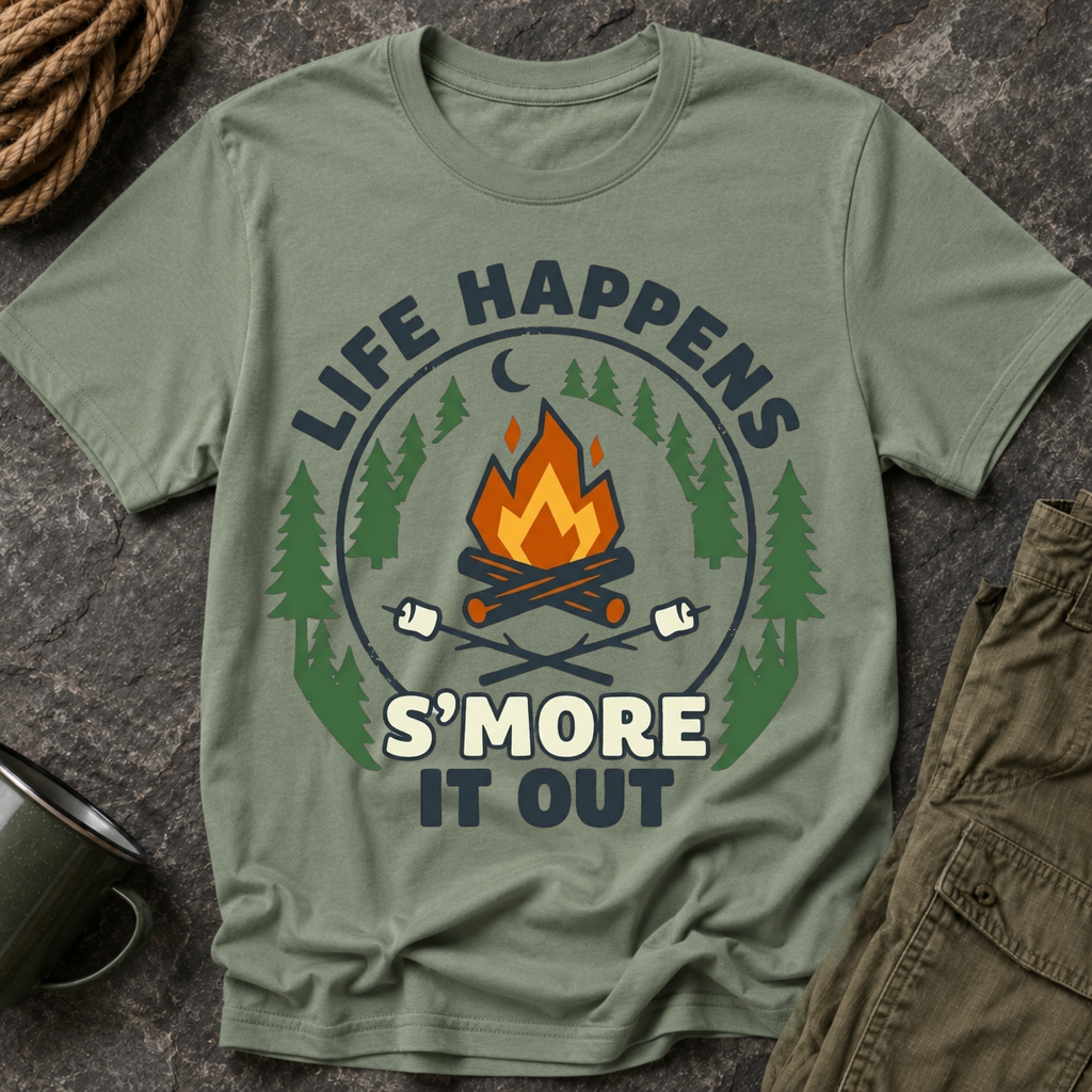 T-Shirt — Life Happens S'more It Out Campfire Graphic Tee