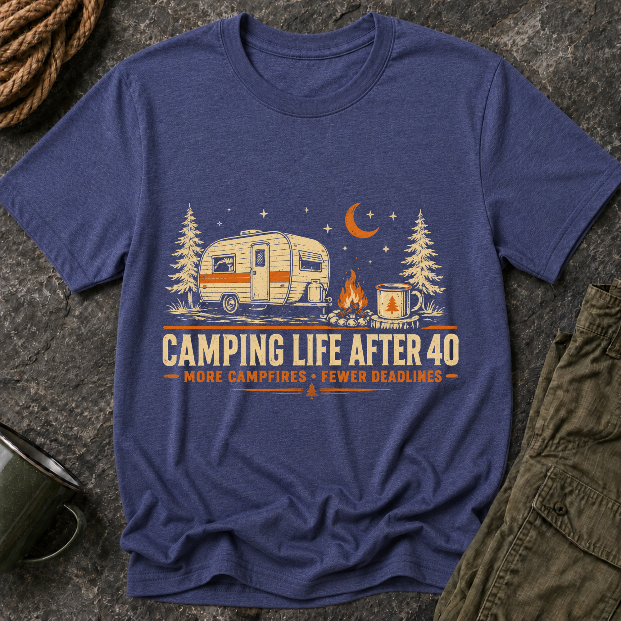 Camping Life After 40 T-Shirt — Retro Camper RV Camping Graphic Tee