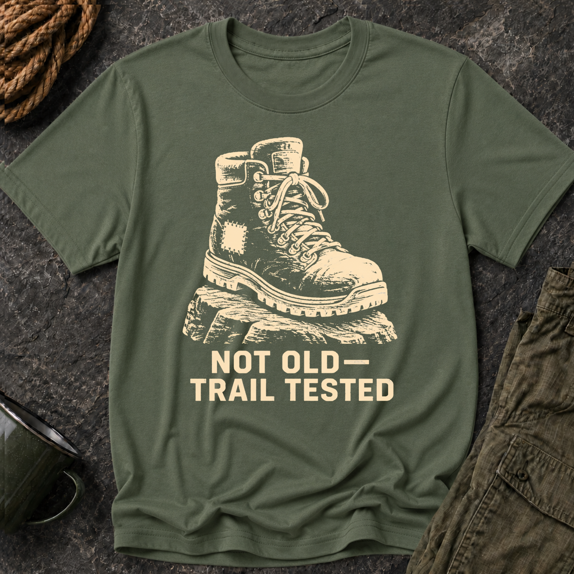 Trail Tested Hiking Tee - 'Not Old, Trail Tested' Vintage Boot Shirt