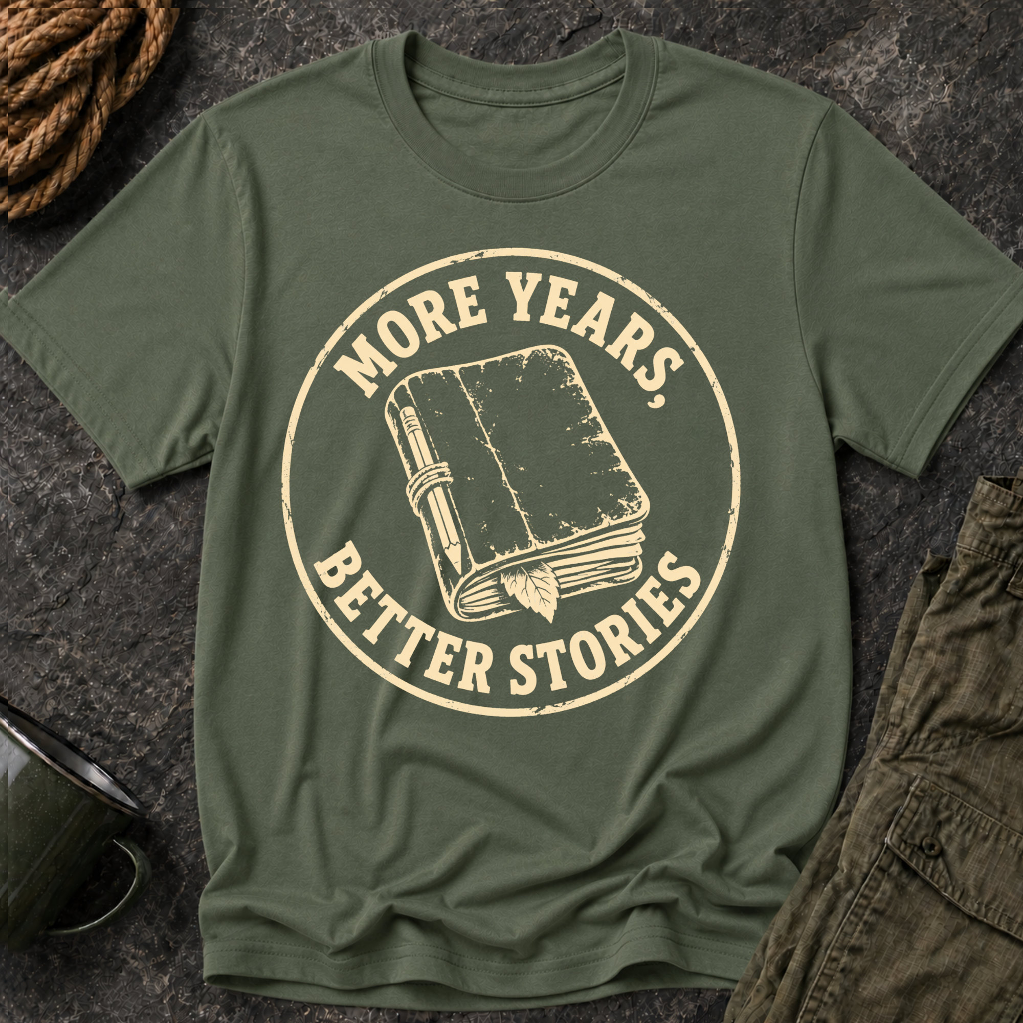 T-Shirt — "More Years, Better Stories" Vintage Book Lover Tee