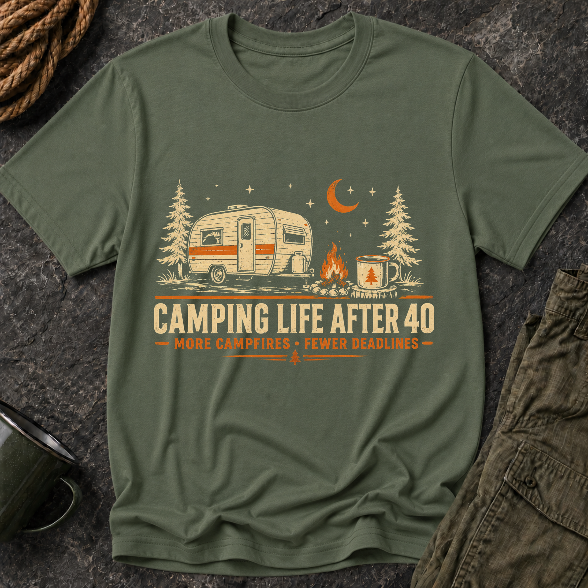 Camping Life After 40 T-Shirt — Retro Camper RV Camping Graphic Tee