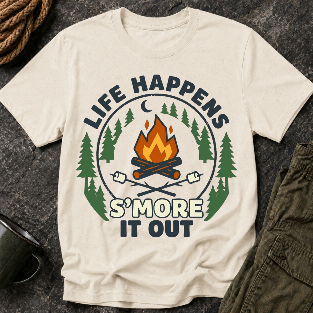 T-Shirt — Life Happens S'more It Out Campfire Graphic Tee