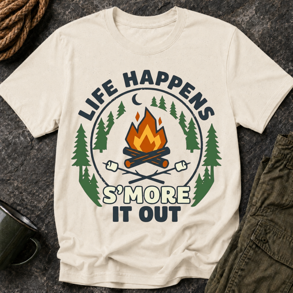 T-Shirt — Life Happens S'more It Out Campfire Graphic Tee
