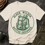 T-Shirt — "Older. Wilder. Better Equipped." Adventure Backpack Graphic