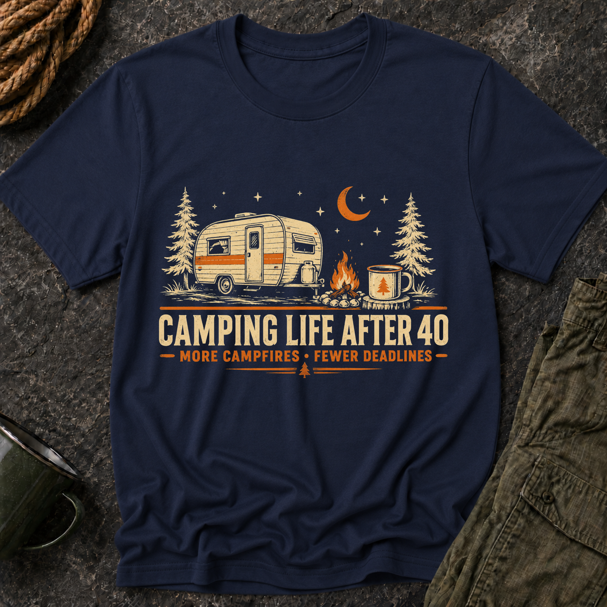 Camping Life After 40 T-Shirt — Retro Camper RV Camping Graphic Tee