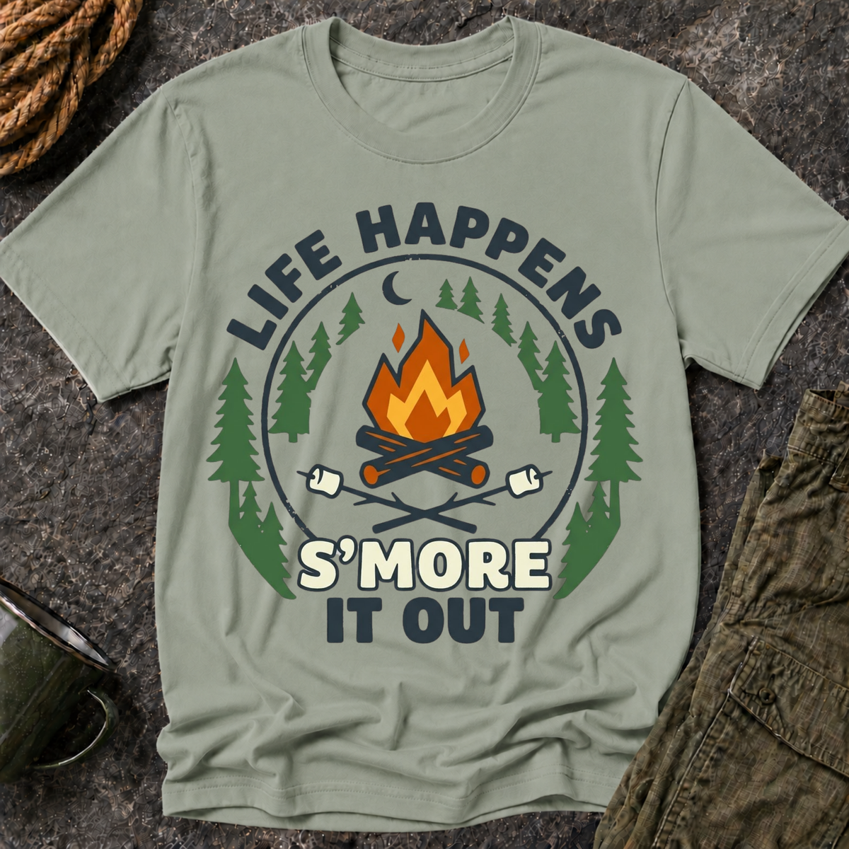 T-Shirt — Life Happens S'more It Out Campfire Graphic Tee