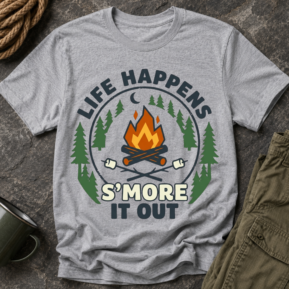 T-Shirt — Life Happens S'more It Out Campfire Graphic Tee