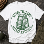 T-Shirt — "Older. Wilder. Better Equipped." Adventure Backpack Graphic